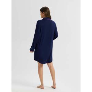 Camisón de Manga Larga para Mujer, de Bambú Suave, con Ribete Multicolor, Estilo Clásico, Tejido Suave para Primavera - Product Image 5