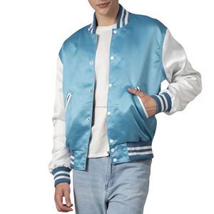 Chaqueta Varsity Personalizada al por Mayor, Unisex, Brillante, Satinada, Ligera, Estilo Bomber, Retro Americano, con Parches, Ecológica, para Primavera - Product Image 5