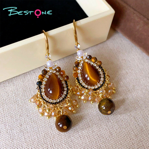 أقراط من حجر عين النمر بتصميم عتيق وبسيط وأنيق، هدية مثالية للنساء - Product Image 3