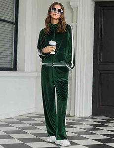 Custom 2-Piece Velvet Tracksuit for <b>Women</b> Soft Velour Lounge Outfit with Zip-Up Sweatshirt and <b>Sweatpants</b> - Product Image 1