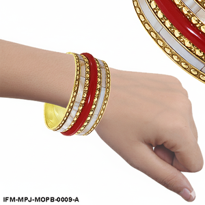 Brazalete de Latón con Madreperla y Detalles Rojos, Brazalete de Moda con Incrustaciones de Concha Hecho a Mano para Mujer - Product Image 2