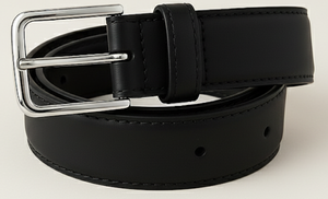 Auténtico clásico de cuero negro Hombres Cinturón plata Pin Hebilla | Ropa informal | OEM disponible - Product Image 2