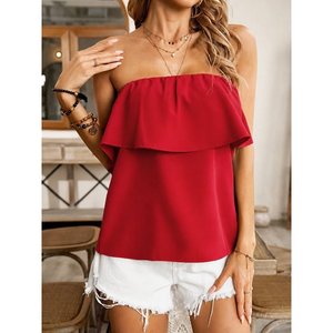 Blusa de mujer con hombros descubiertos, elástica y con volantes, estilo Dubai, 36987 - Rojo - Product Image 1