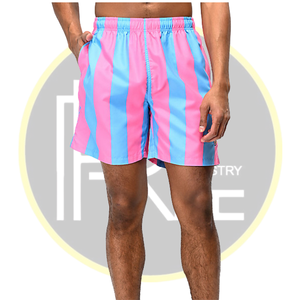 กางเกงว่ายน้ำลายทางสีชมพูและน้ำเงินกางเกงขาสั้นชายหาดตัวหนาพร้อมสายรัดเอวยางยืดเพื่อความสบายในฤดูร้อน - Product Image 1