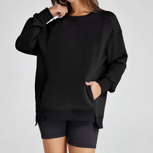 Jersey liso en blanco bordado Logo cuello redondo sudadera Yoga gimnasio entrenamiento sudadera para figuras de hombro caído transpirable - Product Image 6