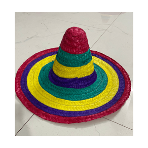 หมวกฟางปีกกว้างแบบแฮนด์เมดหมวกงานคาร์นิวัลอุปกรณ์งานปาร์ตี้หมวกเมกซิกันถักด้วยไม้ไผ่ขอบสีรุ้ง - Product Image 6