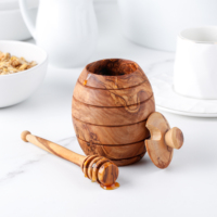 Pot à miel en bois d'olivier et cuillère à miel - Capacité 180 ml |   Accessoires de cuisine et de table tunisiens |   Marque privée