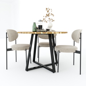 Mesa de Conferencia Redonda Estilo Industrial Atlas con Tablero de Madera de Acacia y Patas de Hierro con Recubrimiento en Polvo (BH68007) - Product Image 3