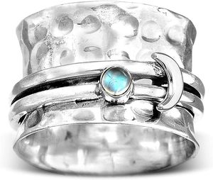 Unisex Moonstone <b>Ring</b> for Women 925 Sterling <b>Silver</b> Wide Band With Bezel Setting Bohemia Style Christian Moon <b>Ring</b> - Product Image 2