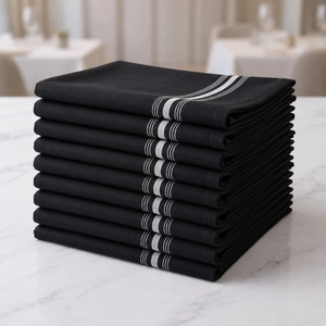 黑色条纹可重复使用耐用布餐巾 18x22 英寸 240gsm MJS 涤纶纱布 商业餐厅酒店用布 OEM ODM - Product Image 1