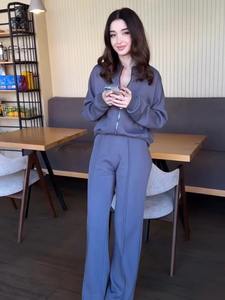 Ensemble de survêtement d'hiver personnalisé en molleton à carreaux 220g, manches longues, style streetwear, sweat à capuche et pantalon de survêtement, 2 pièces, 100% coton, coupe classique - Product Image 2