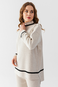 Ensemble élégant pour femmes en tricot rayé sport deux pièces, pull à manches longues surdimensionné et pantalon pour le yoga et la marche quotidiens - Product Image 3