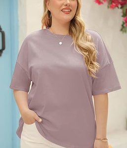 Prix usine femmes sur la taille T-shirts bricolage surdimensionné femmes chemises grande taille Logo personnalisé 100% coton o-cou T-shirt pour les femmes - Product Image 1