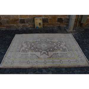 Classique Beige Jaune Laine Écologique Latex Tapis 4.9X7 pieds Vintage Turc Plat Armure Patchwork Motif Salon Couloir - Product Image 4