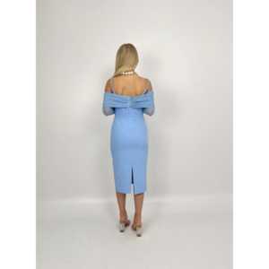 เดรสผ้าซาตินแบบเปิดไหล่ สายรัดไหล่ ทรงเข้ารูป ช่วงเอวธรรมชาติ ตกแต่งด้วยรายละเอียดมุกและผ้าทูลล์ รุ่น 4017 - Product Image 5