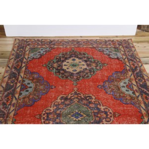 Alfombra Turca de 4.7x12.5 pies, Alfombra Roja con Diseño Geométrico de Lana - Product Image 4