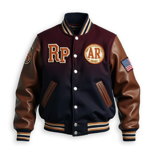 Elegante chaqueta de bombardero de camuflaje con mangas de cuero de lana Unisex producida en fábrica costura ordenada artesanía de alta calidad - Product Image 2