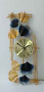 Modern Luxury 36-Inch Golden Blue Ginkgo Leaf Design Decorative Metal Wall <b>Clock</b> for Living Room Hallway Office Decor - Product Image 5