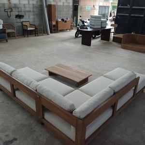 Ensemble de canapés de jardin modernes en teck pour l'extérieur, avec coussins imperméables, meubles de salon pour villa et cour. - Product Image 4