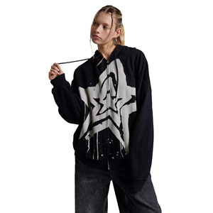 Printed <b>Zipper</b> Custom Manufacturer Winter Front Streetwear Hip Pop 100% Cotton Fleece Oversize Womens Clothing Crewneck <b>Hoodies</b> - Product Image 1