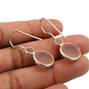 Top Selling Product 925 Sterling Silver Natural <b>Rose</b> <b>Quartz</b> Gemstone Round Shape Dangle <b>Earrings</b> for Her Handmade Jewelry India - Product Image 3
