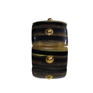 Art-Deco Style Striped Resin Cuff <b>Bracelet</b> in Black and Cream with <b>Gold</b> Ball Rivet Embellishments High-Fashion <b>Chunky</b> Jewelry - Product Image 5