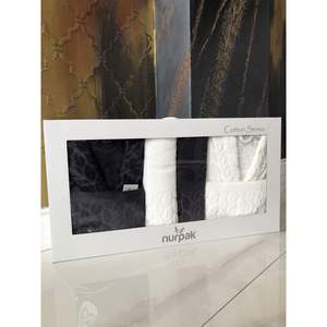 Juego de 8 Piezas de Albornoces de Jacquard Hazal Color Antracita Crema de Nurpak, para Artículos Esenciales del Baño Familiar - Product Image 2