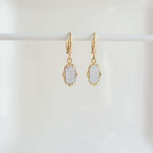 Aquamarine Huggie <b>Earrings</b> Light Blue Gemstone Vintage Filigree <b>Dangle</b> IGI Certified Wedding 925 Sterling Silver 14k Gold Plated - Product Image 3