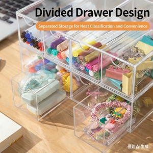<strong>Plastic</strong> PET Desktop <strong>Drawers</strong> <strong>Stacking</strong> 4-Sliding <strong>Drawers</strong> Desk Accessories Display Caddy Vanity Stationery Japandi Design - Product Image 6