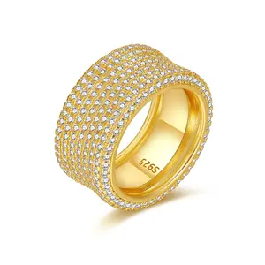 Anillo de Lujo Estilo Hip Hop con Incrustaciones de Moissanita, Chapado en Oro de 18k, 8 Filas de Diamantes Completamente Incrustados, Joyería de Moda para Hombres Raperos - Product Image 1