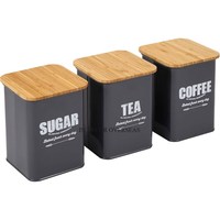 Poudre de couleur noire enduite de qualité supérieure métal fait sucre grains de café et feuille de thé stockage pots en étain accessoires de cuisine