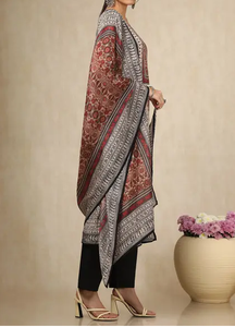 Vêtements indiens et pakistanais gracieux Beige noir rouge imprimé viscose soie femmes Kurta robe avec Dupatta et pantalon coupe régulière - Product Image 2