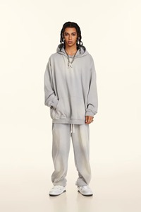 Hoodies pour femmes coton Distressed Drop Shoulder 2 pièces ensemble joggers pantalons sweat avec pantalons de survêtement sweats à capuche vierges surdimensionnés - Product Image 4