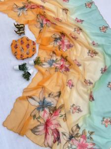 Sari de Chifón Ligero, Ropa India y Pakistaní, Última Moda Tradicional, Blusa de Seda de Chifón Pesado - Product Image 2