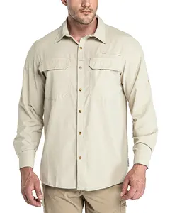 Custom Logo Long Short Sleeve Regular Safari Shirts Quick-Dry Hunting Fishing Hiking Outdoor Solid Color Safari Shirt for Men