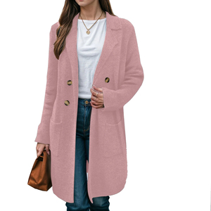 Abrigos de Invierno para Mujer, Abrigo Largo de Lana Gruesa, Estilo Gabardina, Doble Botonadura, Solapa, Frente Abierto, Chaqueta de Lana Elegante - Product Image 1