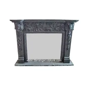 Custom black marble fireplace with elephant statue, fireplace marble black, marble figure fireplace
