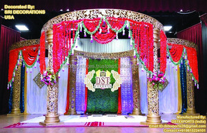 Decoración de Mandap para Bodas de Estilo Dorado de Sri Lanka, Mandapam Dorado para Bodas del Sur de la India, Decoración de Kalyana Mandapam para Bodas Indias, Reino Unido - Product Image 4