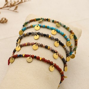 Jour de perles faites à la main français Bracelet en <span class=keywords><strong>pierre</strong></span> naturelle disque bijoux de mode acier inoxydable plaqué or 18K - Product Image 3