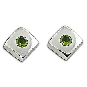 Pendientes de Botón Cuadrados Vintage para Mujer en Plata, Oro Rosa, Oro Blanco y Oro Amarillo con Peridoto y Diamante, Joyería de Oro de 14K - Product Image 2