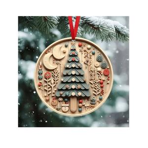 Ornement suspendu de Noël en bois peint classique avec thème de village de vacances idéal pour des décorations confortables - Product Image 1