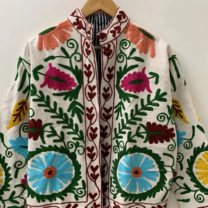 Chaqueta de algodón indio Suzani bordado corto Floral Suzani indio estilo bohemio Chaqueta de algodón ropa de mujer prendas de vestir exteriores - Product Image 1