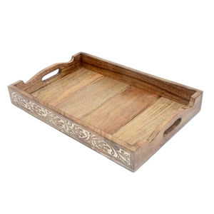 Bandeja Rectangular Clásica de Madera de Mango Tallada a Mano con Asas Recortadas, Bandeja Decorativa Rústica, Accesorios de Cocina - Product Image 4