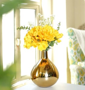 Elegant Design Gold Metal Flower <b>Vase</b> <b>Set</b> of 2 Decorative Tabletop <b>Vases</b> for Home Office Hotel and Festive Floral Arrangements - Product Image 5