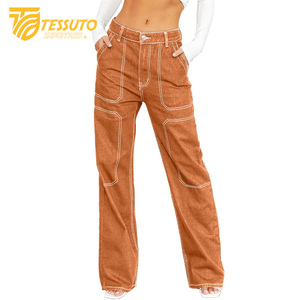 Pantalones cargo de cintura alta para mujer Vaqueros de cintura alta elegantes - Product Image 1