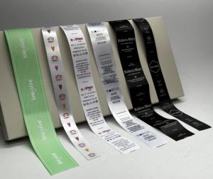 Etiquette sérigraphiée en coton personnalisée, matériau recyclé, étiquette de cou de marque, étiquette d'entretien et de lavage pour vêtements de mode, vêtement - Product Image 1