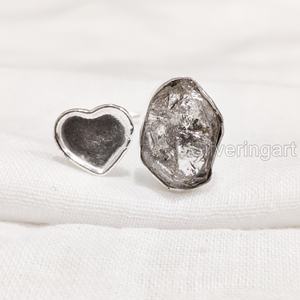 Rough Stone Jewelry Women's <b>Ring</b> Natural Raw Herkimer Diamond Gemstone Birthstone <b>Adjustable</b> Heart <b>Ring</b> 925 <b>Sterling</b> <b>Silver</b> <b>Ring</b> - Product Image 1