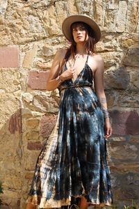 Robe longue dos nu de créateur élégante à longueur de cheville pour femmes robe noire pour dames en tissu rayonne 100% à fleurs tie dye nouvel arrivage - Product Image 6