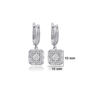 ต่างหูเซอร์คอนทรงสี่เหลี่ยมดีไซน์เรขาคณิตแบบ925เครื่องประดับเงินสเตอร์ลิง - Product Image 2