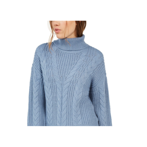 Maglione a Collo Alto in Maglia Intrecciata Traspirante Blu Taglia Media per Donna/Ragazza Crave Fame, Stile Casual Autunno/Inverno con Logo Frontale - Product Image 2